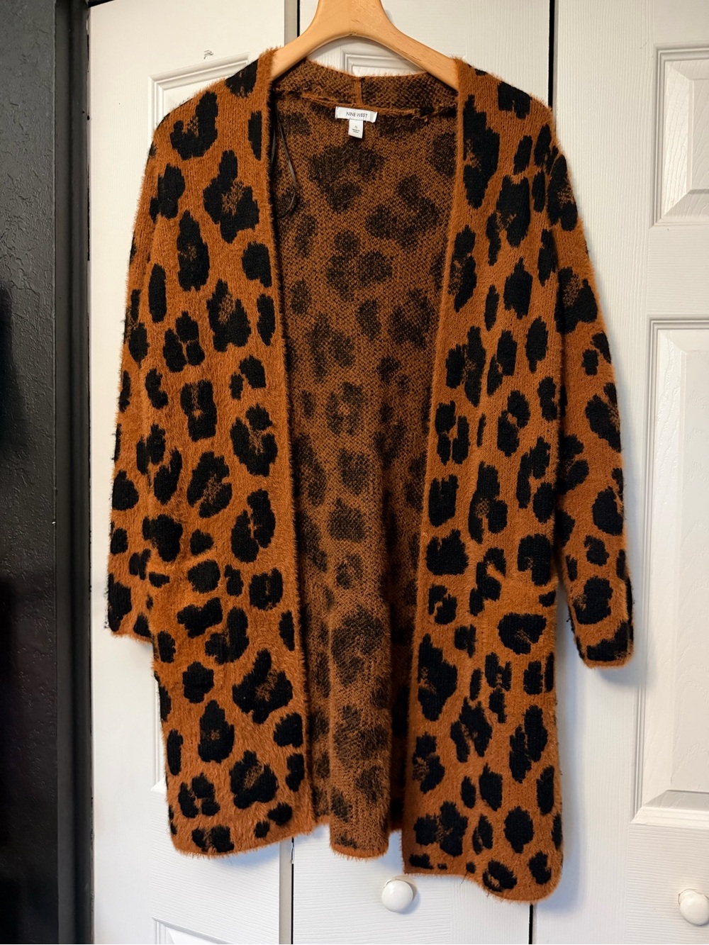 Nine West Leopard Print Open Cardigan - Brown & Black